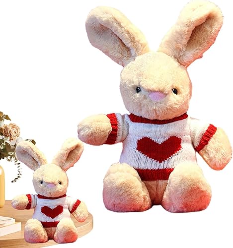 DIE Valentine Bunny Plush Heart Print Bunny Plush Doll Easter Decorations Bunny Plushie Doll Party Favor Gift for Carnival Birthday Wedding