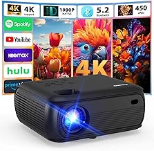 4K Projector 1080P Native 2025 Portable Projector with Smart TV OS Apps Built-in, 450ANSI High Brightness, WiFi 6, Bluetooth 5.2 Projector Compatible with TV Stick/Smartphone/HDMI, Black