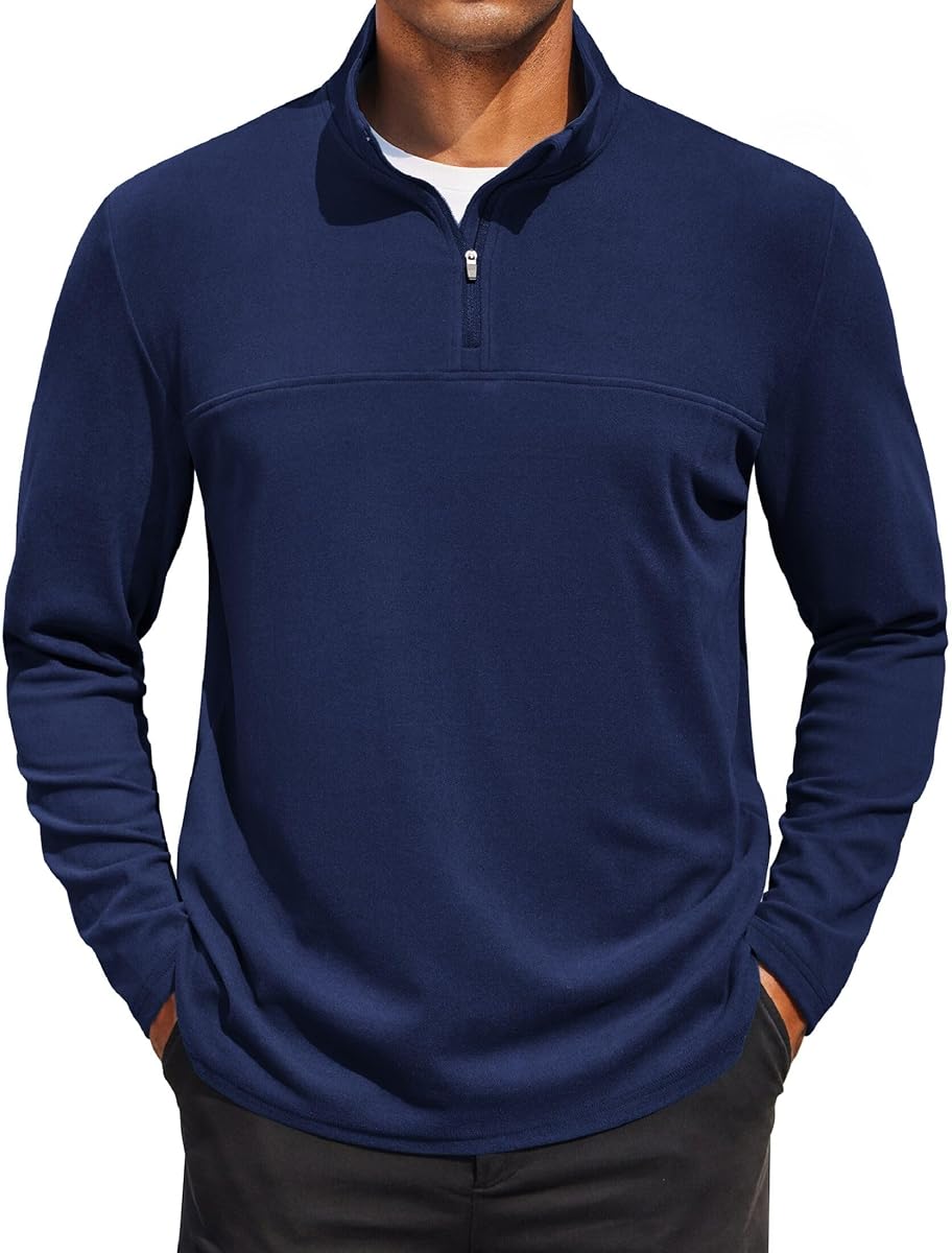 Suéter con cremallera de un cuarto para hombre Sudadera con cuello simulado Polo informal