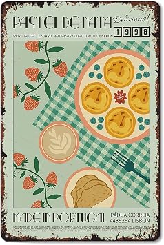 Pastel De Nata 8x12 Inch Aluminum Metal Tin Signs Funny Vintage Poster-For Living Bathroom Room Kitchen Bedroom Garden Wall Decor