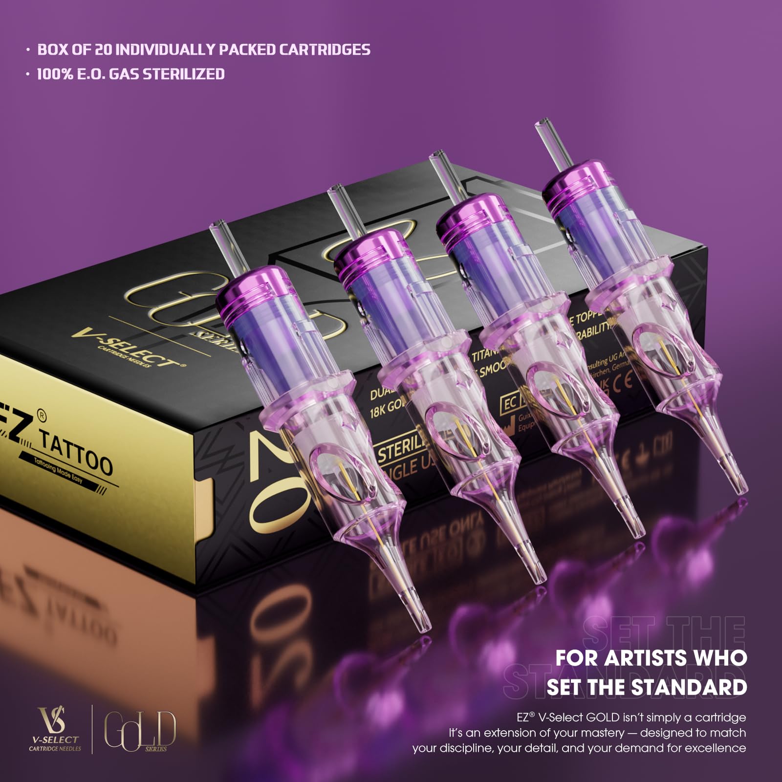 EZ Tattoo Cartuchos de Agujas para Maquillaje Permanente y SMP 20 Unidades #10 1RL 0,30 mm Bugpin Round Liner V Select Gold Series