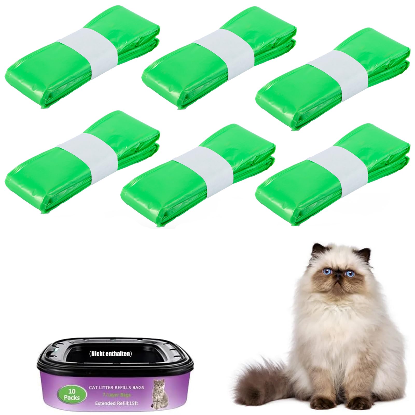 Bolsa Litiere Gato, bolsa de basura para gato, juego de 6 bolsas de basura para gatos, recargas de basura compatible con Litterlocker/Litter Genie, caja no incluida
