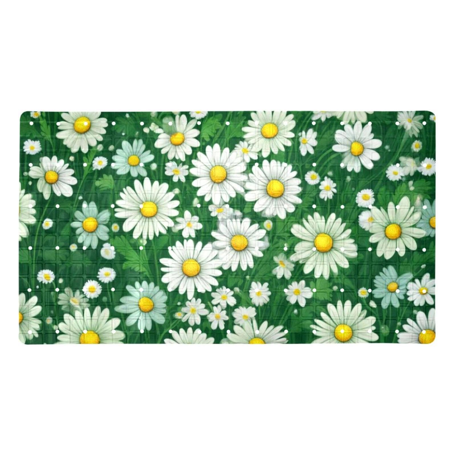 Alfombrilla de ducha de margaritas tapete antideslizante para bañera baño 15x27 pulgadas