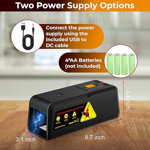 Miniatura 4 de X-PEST Trampa electrónica para ratas, paquete de 1  Trampa eléctrica para ratas grandes para uso en interiores, trampa reutilizable para roedores,