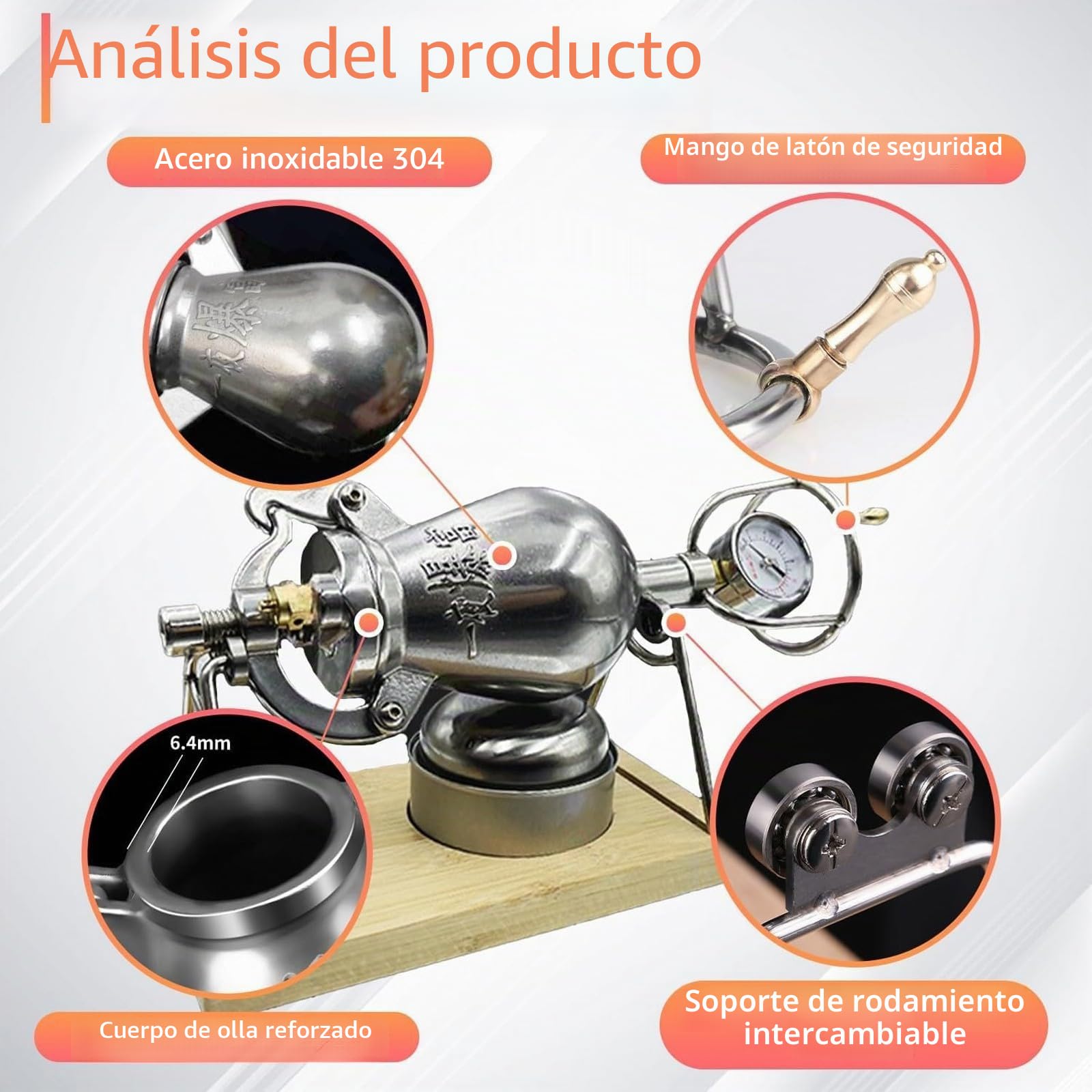 MáQuina Palomitas MaíZ China, MáQuina Palomitas MaíZ Manual Alta PresióN, MáQuina para Hacer Arroz Inflado, MáQuina Palomitas MaíZ para Cocina(260ml)