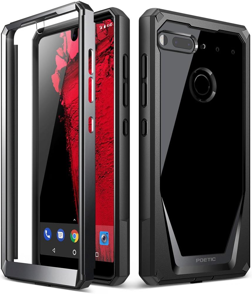 Essential Phone PH-1 Case, Poetic Guardian [Revised Version] [Scratch Resistant] [360 Degree Protection] Full-Body Rugged Clear Bumper Case with Built-in-Screen Protector for Essential PH-1 Black