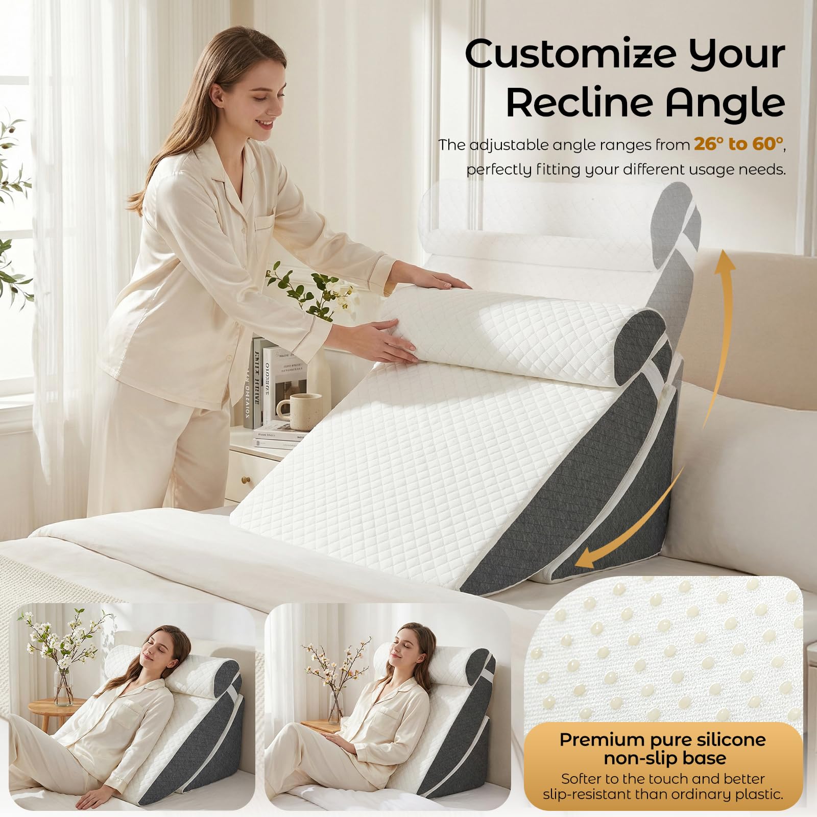 Set da 4 Cuscini Ortopedici a Cuneo in Memory Foam, Regolabile per Dormire, Post Chirurgia, Apnea Notturna e Reflusso Acido, Cuscino Ergonomico per Collo, Schiena, Gambe, Rivestimento Lavabile