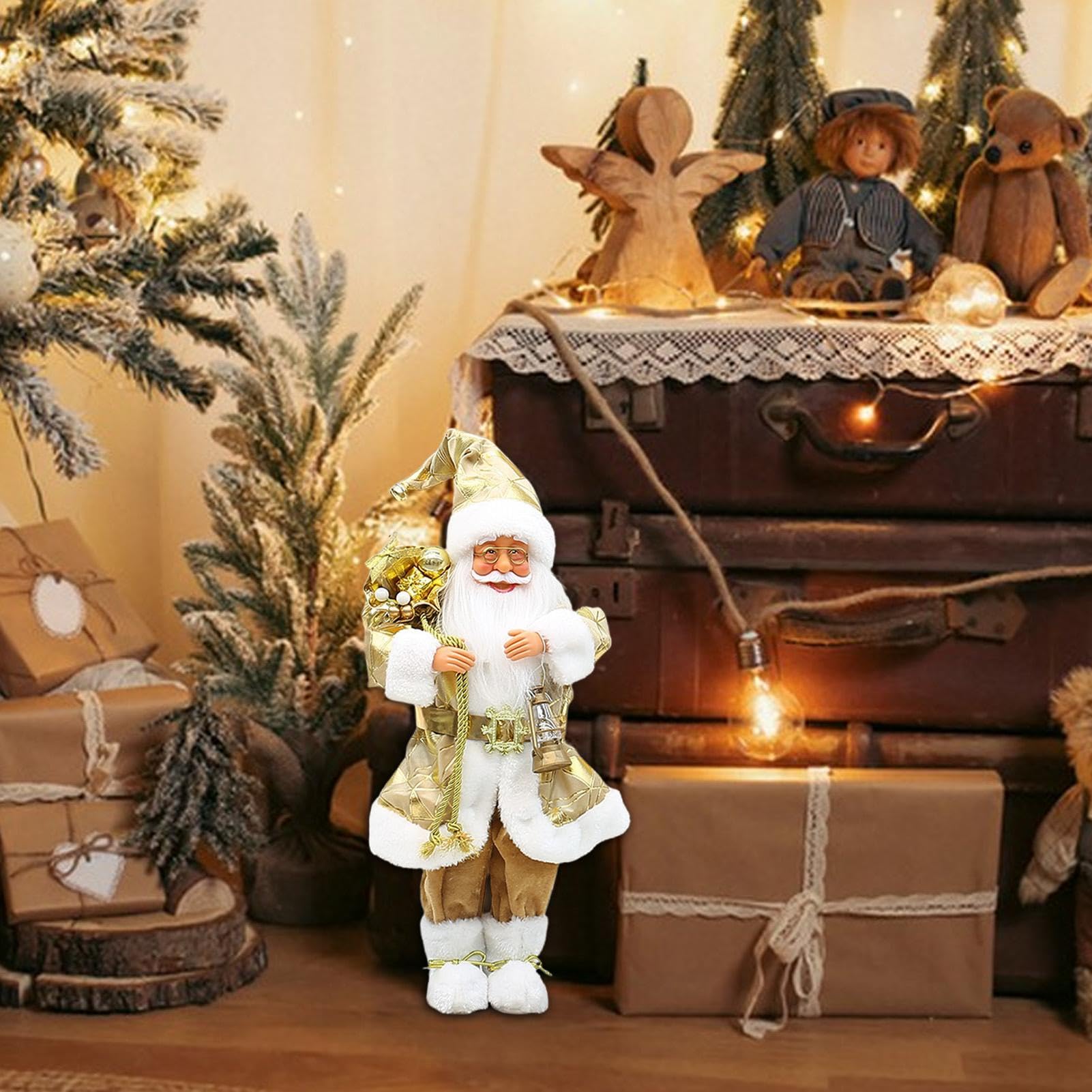 Estatua De Papa Noel 46 cm Estatuilla De Papá Noel De Pie | Decoración De Figura De Papa Noel Para Navidad De Pie Para Hogar, Estantería, Mesa, Escritorio, Ventana, Chimenea, Familia,