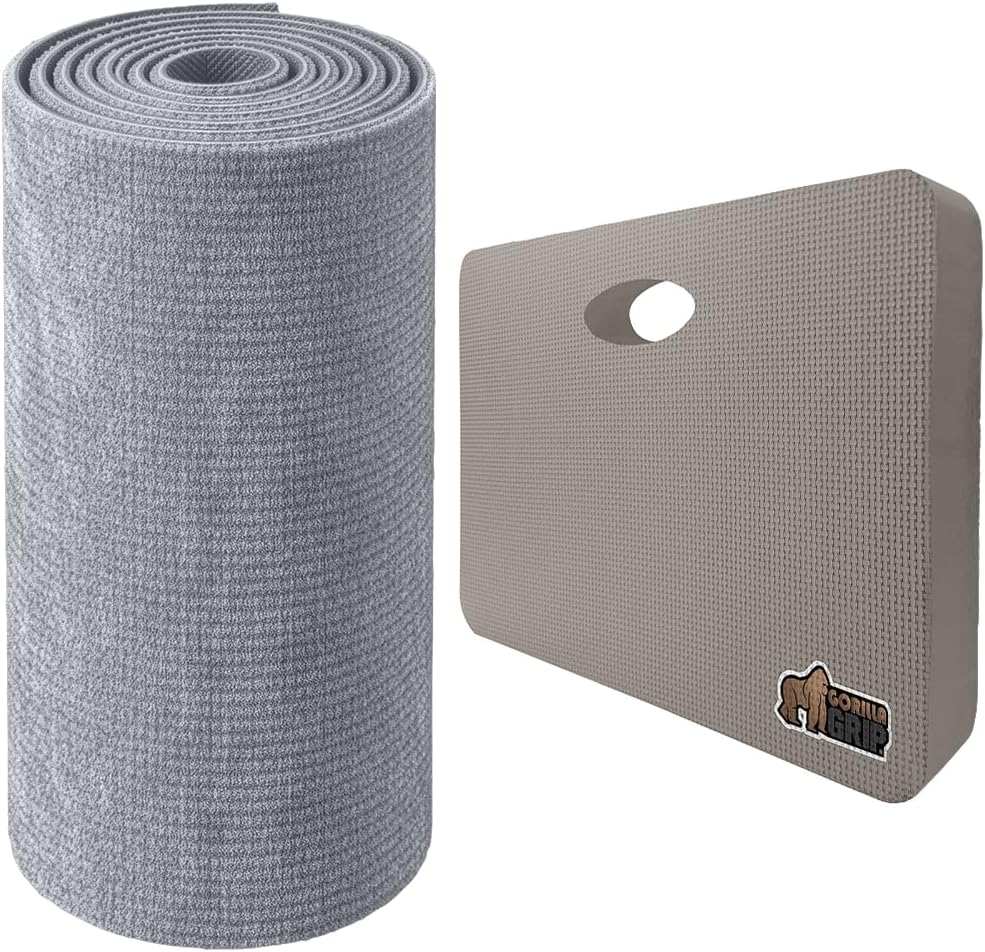 GORILLA GRIP Garage Floor Mat, 70x24, Gray and Kneeling Pad, 17.5x11, Gray Bundle