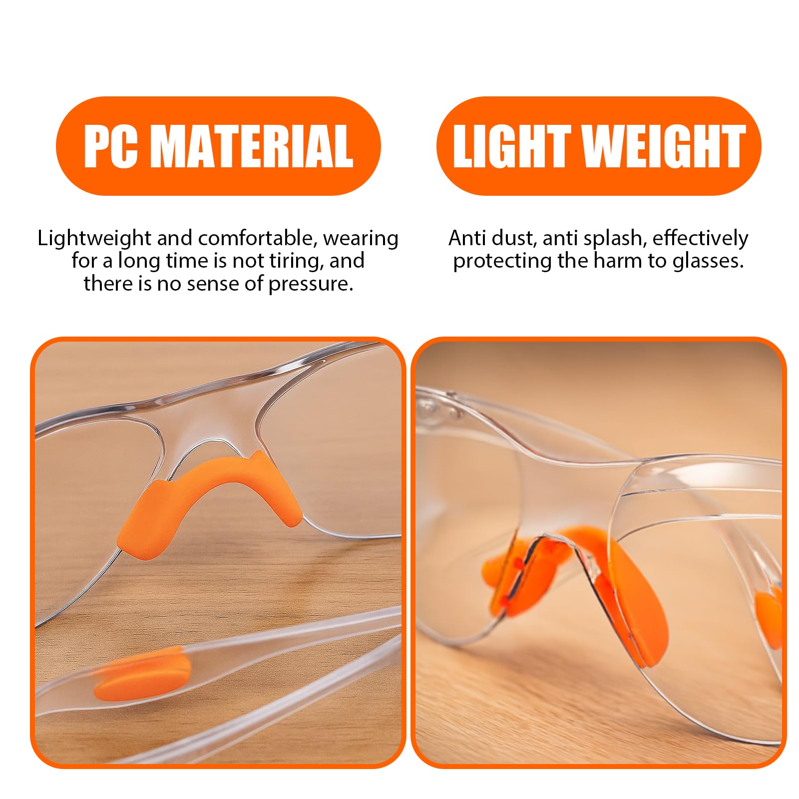 EujRcf 6 Pcs Safety Goggles Adult, Safety Glasses for Work Clear Protective Eyewear for Construction Laboratory Chemicals - Image 3