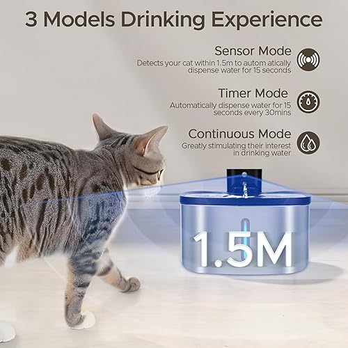 Miniatura 3 de Fuente de agua inalámbrica para gatos de acero inoxidable, fuente de agua inalámbrica de 118 oz3.5 L para gatos que beben en interiores, dispensador