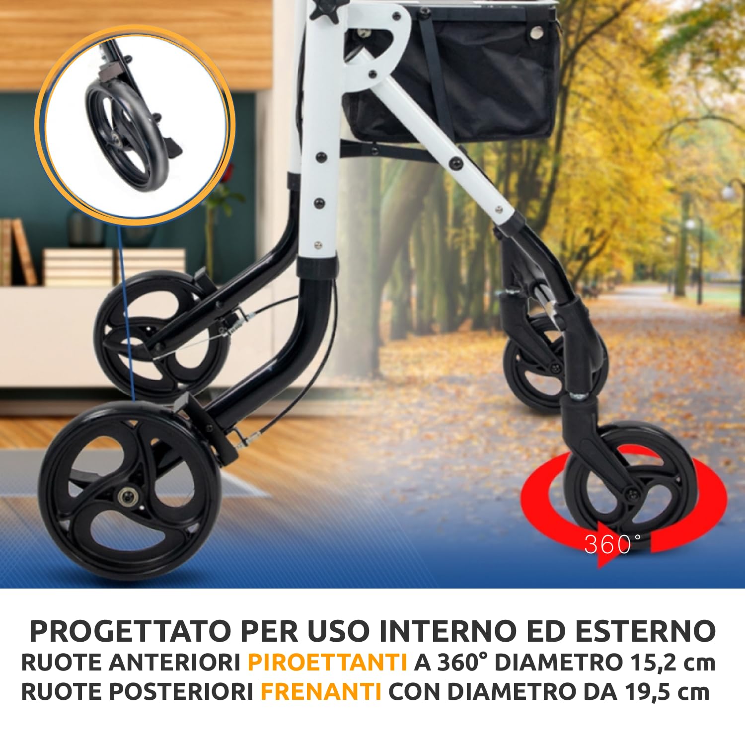 GOVITA - deambulatore per anziani 4 ruote,Girello in alluminio leggero con seduta,Rollator pieghevole, Altezza sedile regolabile,Per esterno e interno