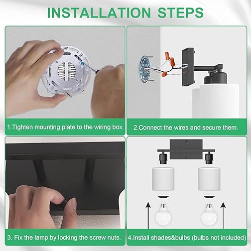 Miniatura 8 de Lámparas de baño sobre espejo, luces de tocador negras mate antioxidantes, 15 apliques de pared modernos de mediados de siglo, 2 luces, pantallas de