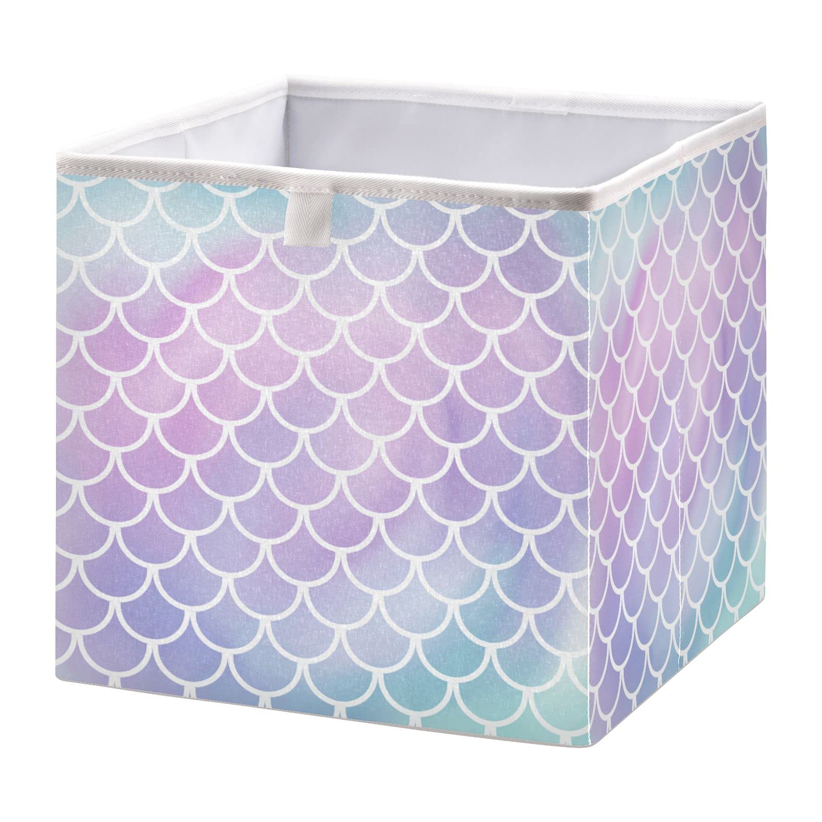 xigua Cube Storage Bin Violet Mermaid Scales Foldable Storage Basket Toy Storage Box for Home Organizing Shelf Closet Bins, 11 x 11 x 11-Inch
