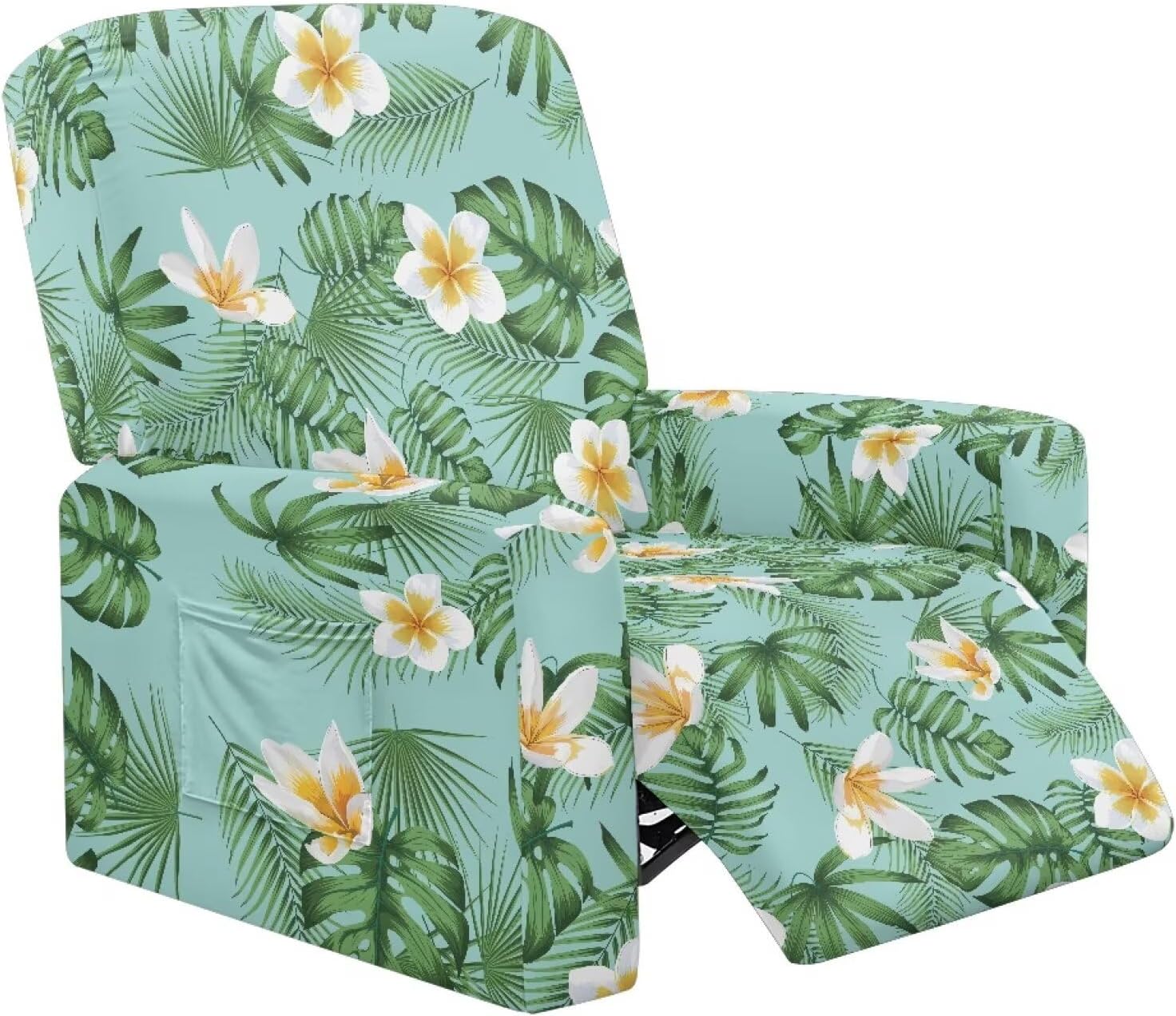 Tropical Palm Leaf Plumeria Print Recliner Chair Slipcover, Spandex Fabric Lazy Boy Couch Cover Dustproof Recliner Slipcover Universal Fit for Most Sofa
