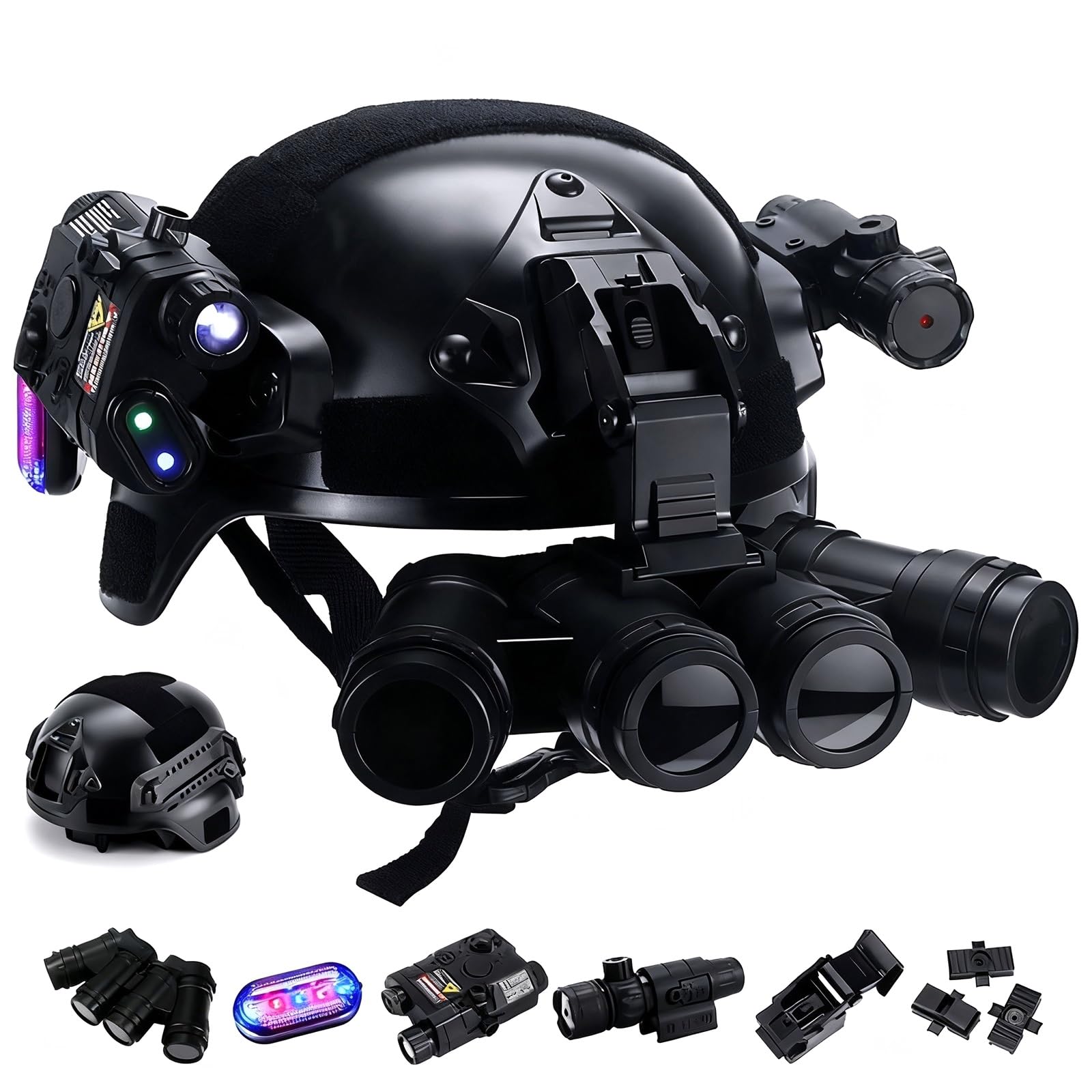 Set Casco Tattico Per Bambini - Modello Con Visore Notturno A 4 Occhi, Torcia E Supporto NVG | Equipaggiamento Combattimento Multifunzionale Per Cosplay, Softair E Giochi All'aperto