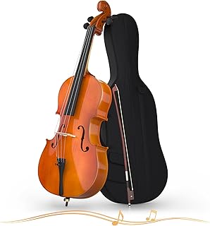 Cello 4/4 Kit, Acoustic Cello for Adults,Students,Beginners,Complete Full Size Cello Instrument Set with Portable Bag, Bow, Rosin, Natural