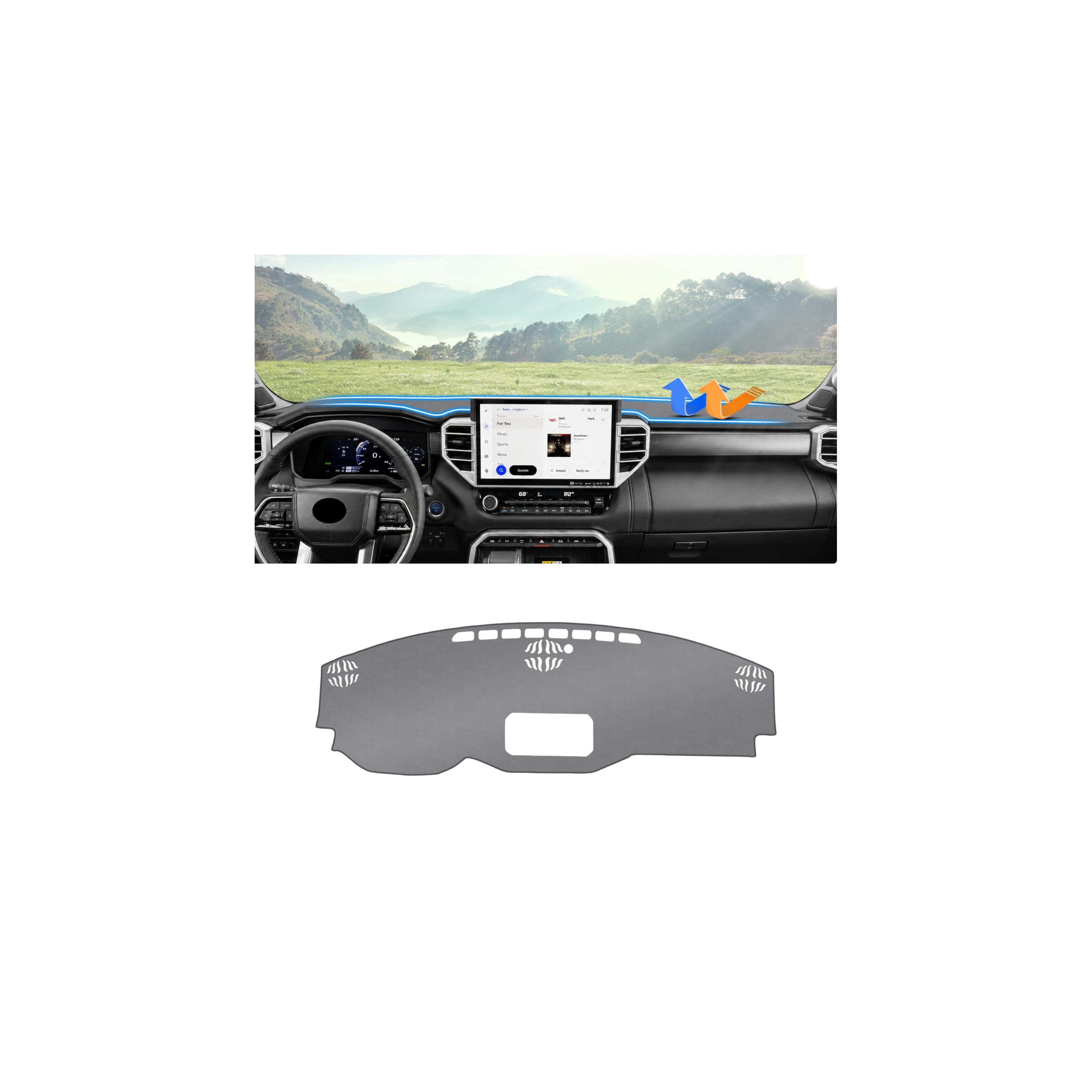 Autorder Gray Dashboard Cover Mat for Toyota Tundra 2022-2025 2026 Accessories Dash Cover Upgrade Polyester Dash Mat Sunshade Glare UV Rays Protector
