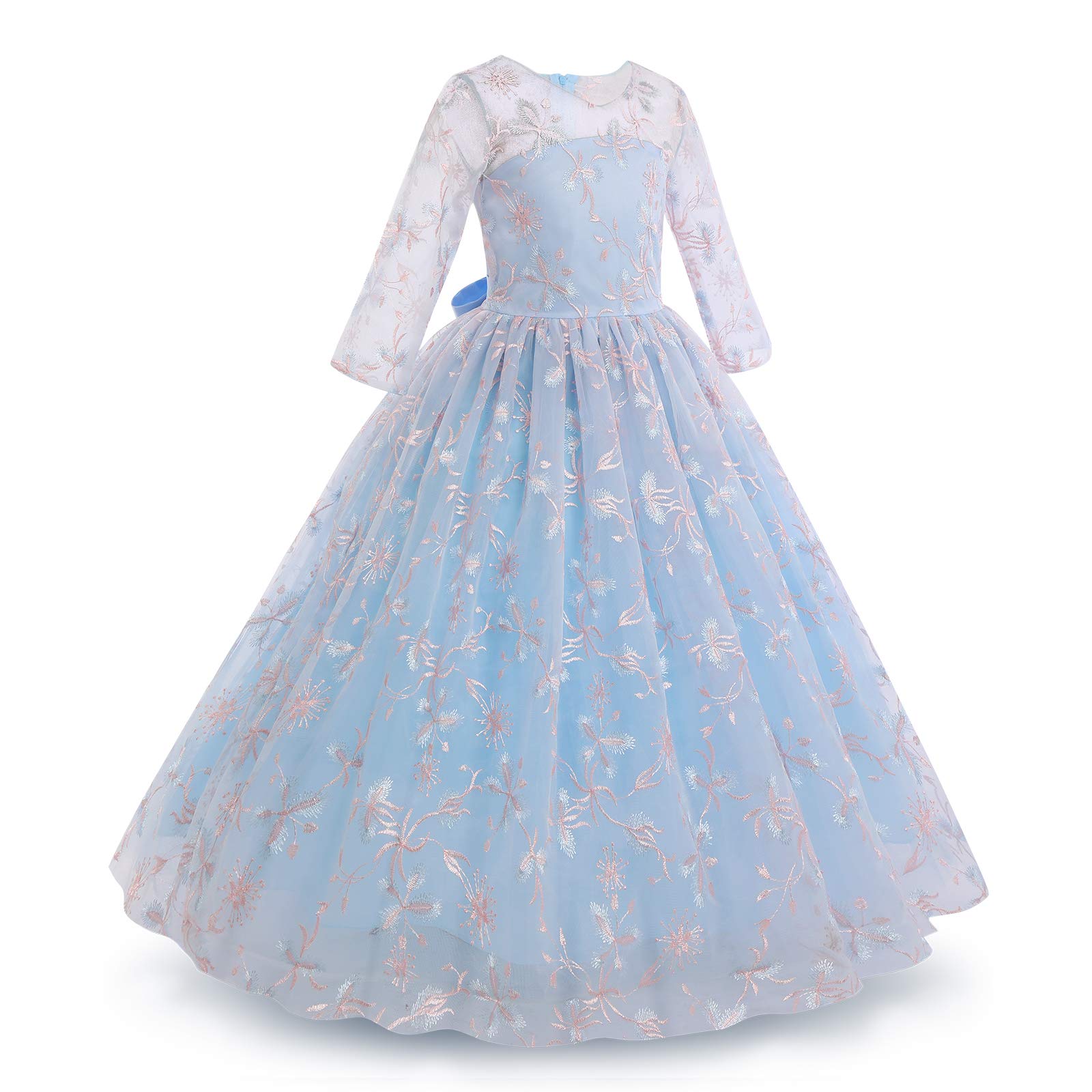 Odizli Vestidos de niña de flores festivos largos vestido de fiesta 3/4 manga flor bordado vestido de tul vestido de princesa vestido de boda fiesta vestido de noche, azul, 9-10 Años