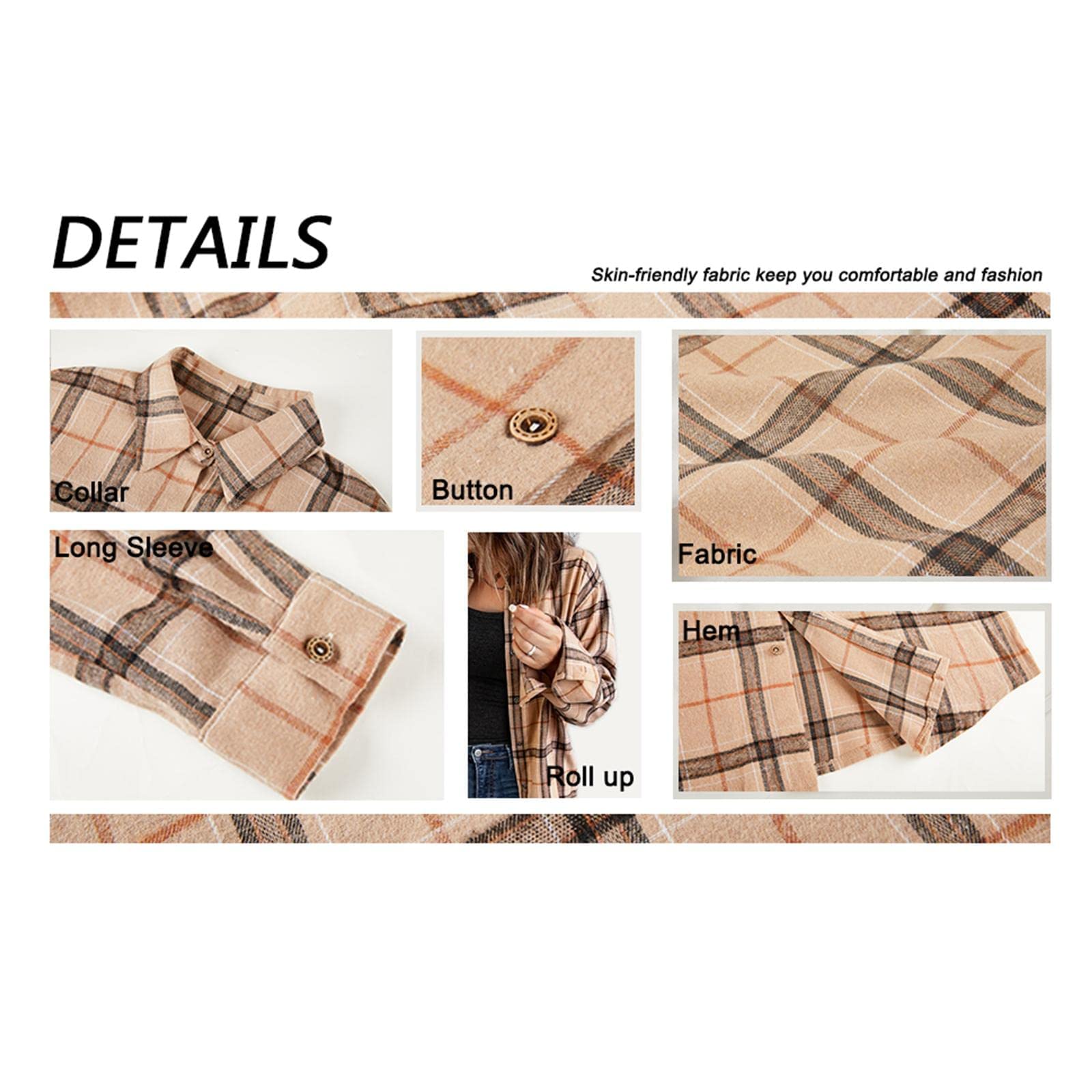 Fisoew Camicette da donna a maniche lunghe a scacchi flanella button giù giacche casual a maniche lunghe