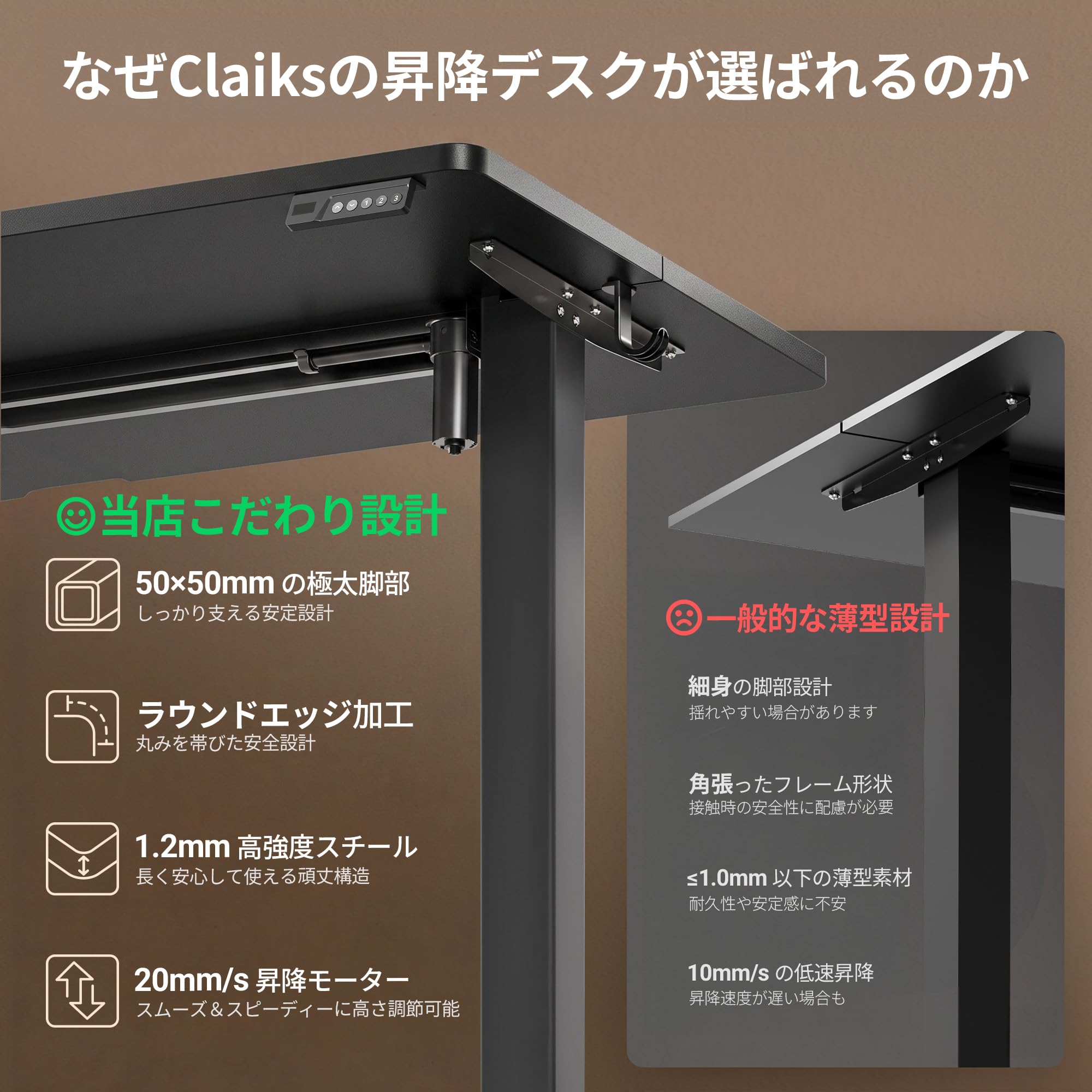 Claiks 昇降デスク　スタンディングデスク 幅100cm*奥行き60cm Amazon | Claiks 昇降デスク 電動 スタンディングデスク 昇降式