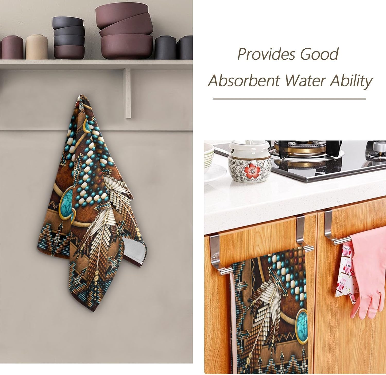 Southwestern Hand Towels for Bathroom Set of 2 Soft Absorbent Rustic Tribal Native American Indian Aztec Kitchen Towels,Decorative Brown Bathroom Towels for Bath Guest Spa Face Hair 14"x28" - Image 7