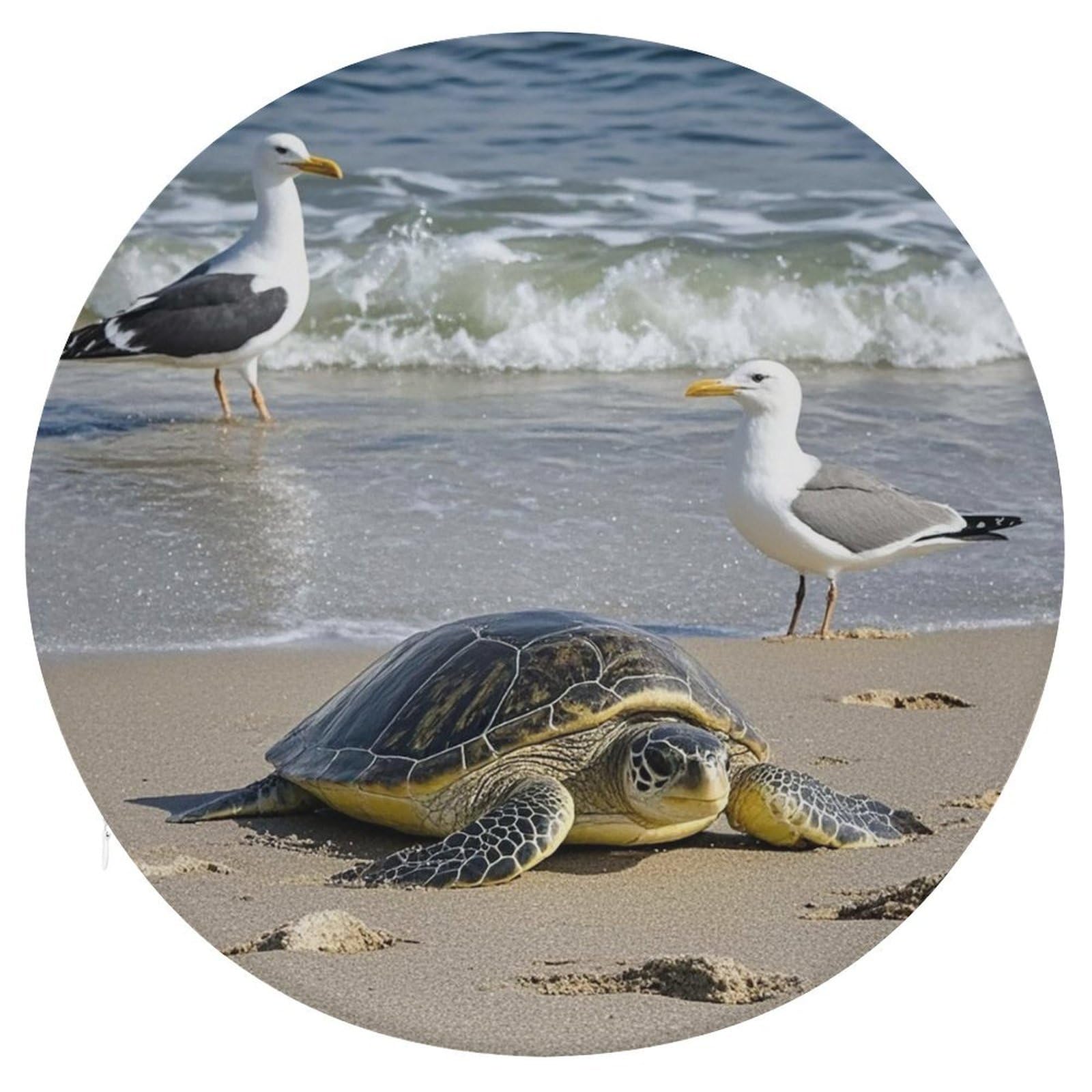 LZQPOEAS Green Sea Turtle Swivel Seat Cushion with Supportive Memory Foam Comfort Round Bar Stool Cushion 15.3" Diameter Rotating Seat Cushions Fashion Chair Pad for Car Office Home
