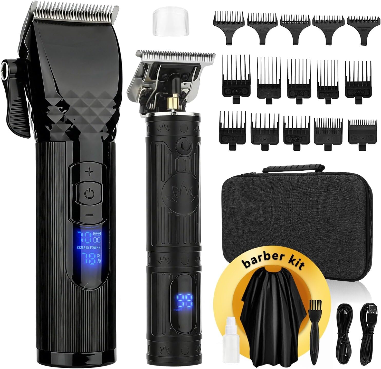 Soonsell Hair Clippers for Men,Professional Barber Clippers and Trimmer Set,Mens Cordless Hair Clipper for Barber,T-Blade Trimmer Set