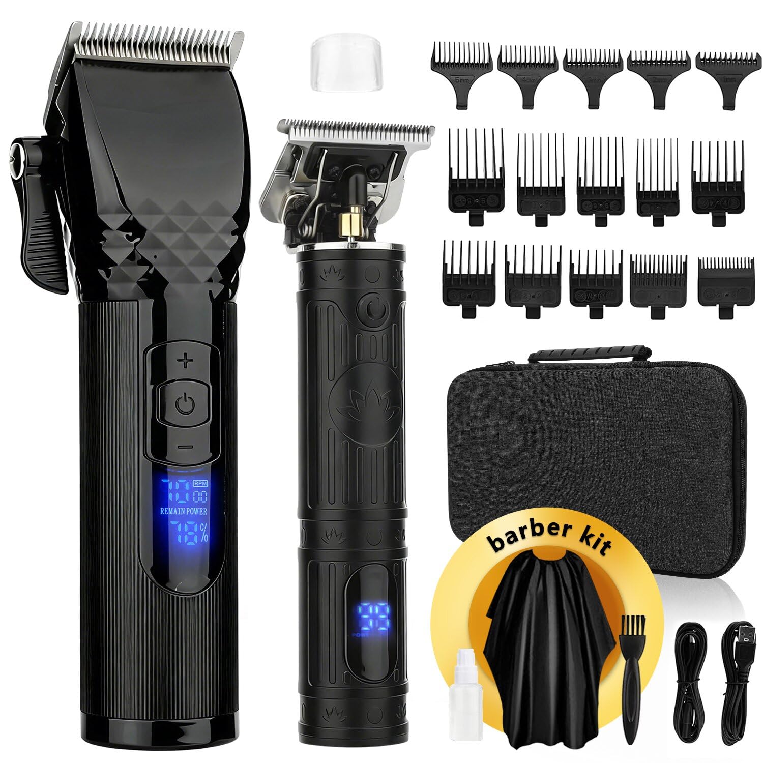 Soonsell Men Cordless Hair Clipper & T-Blade Trimmer Set,2in1Grooming Kit Black