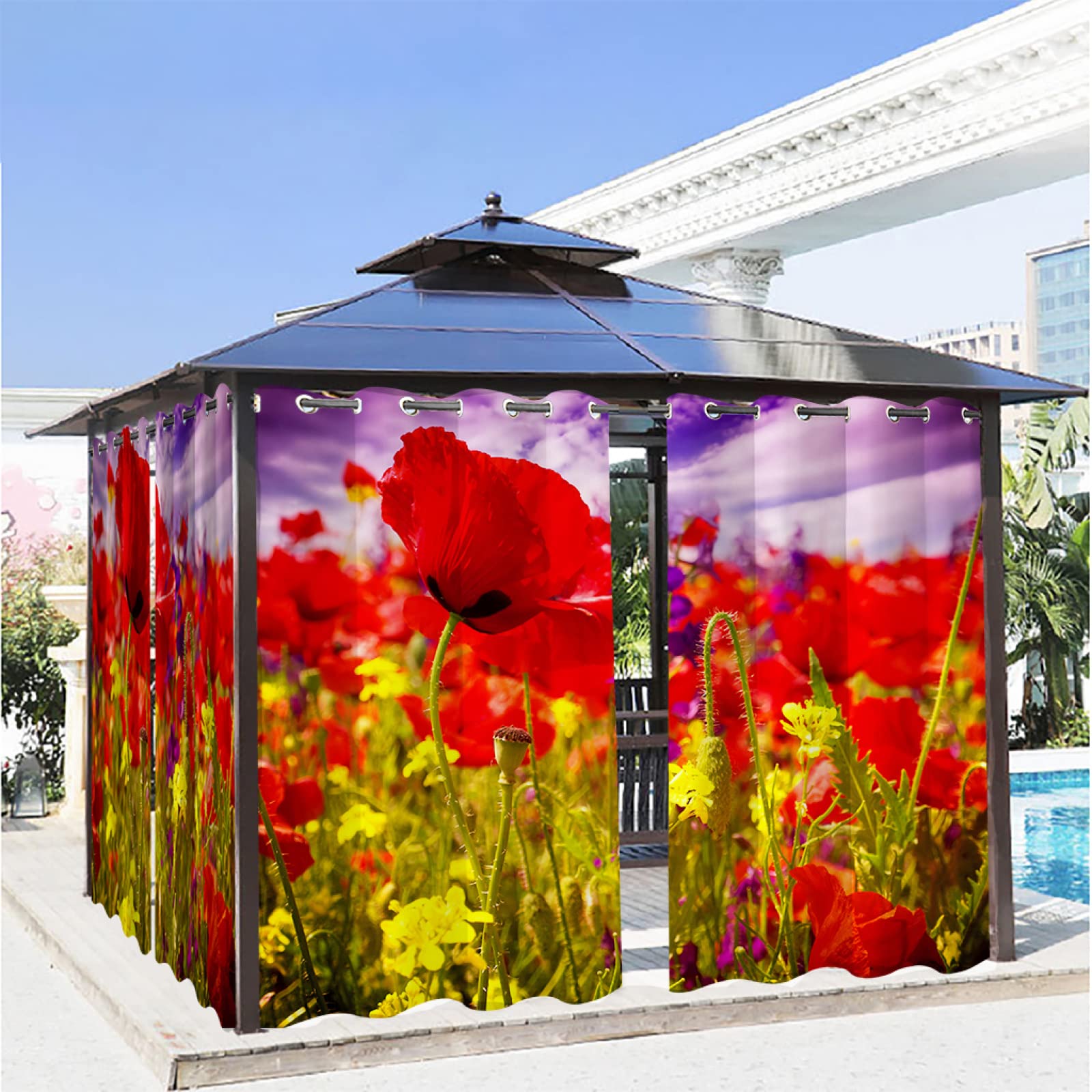 Rideau occultant extérieur imperméable 132x213cm avec œillets pour pergola bois et tonnelle