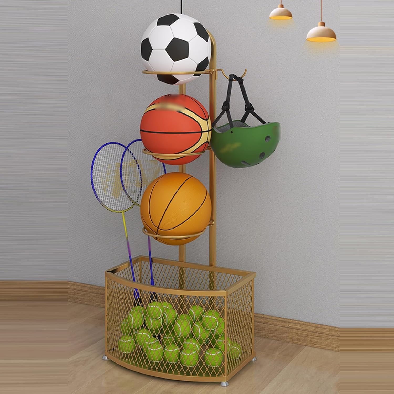 Theer-Layer Ball Sports Equipment Storage Rack.Badminton Racket Display Rack.Tennis Racquet Storage Rack.for Badminton Courts