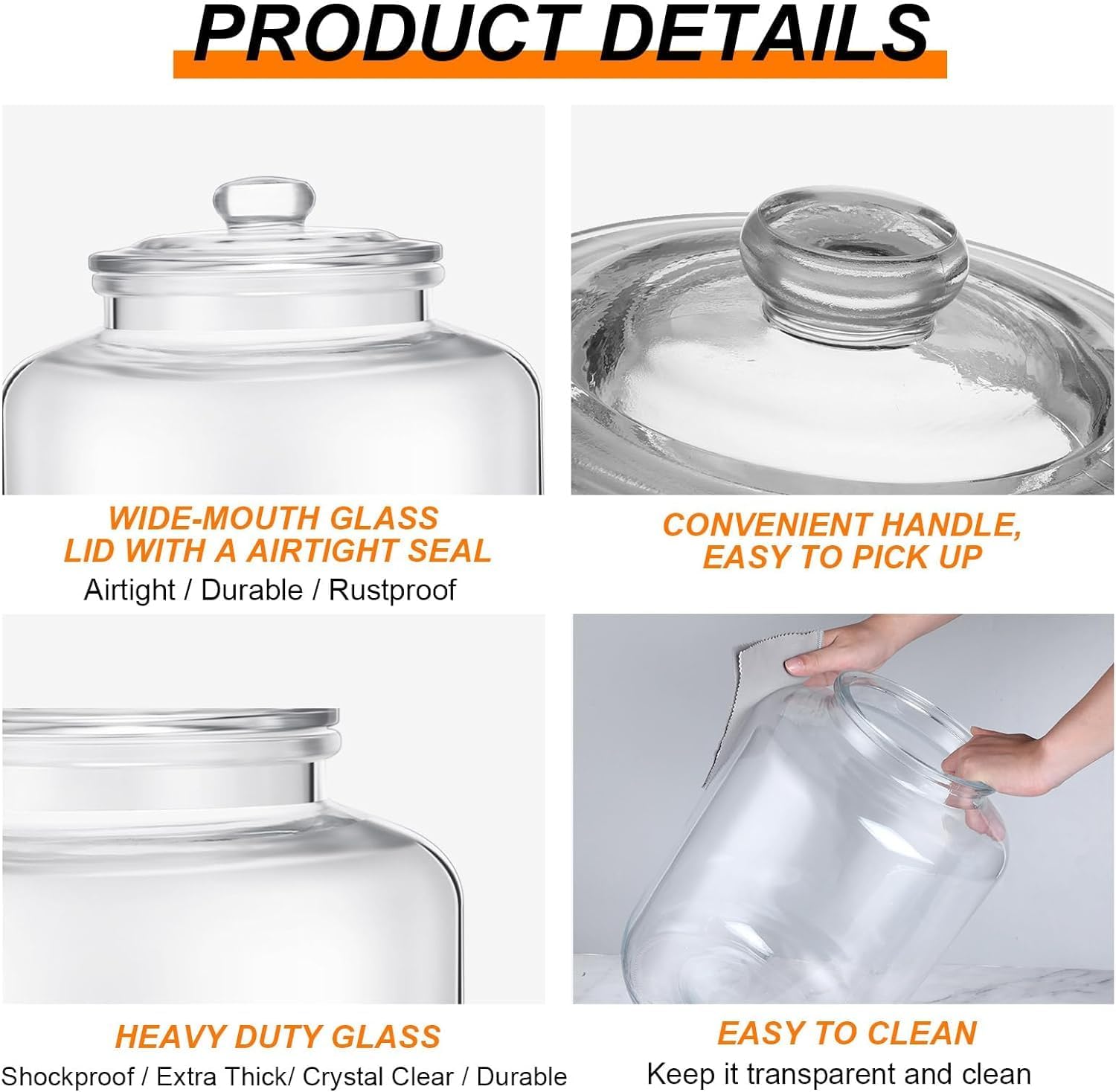 Glass Cookie Jar Large Glass Jars with Lids, Airtight Storage Clear Containers for Cookie, Candy, Flour, Sugar, Coffee, Set of 2 0130