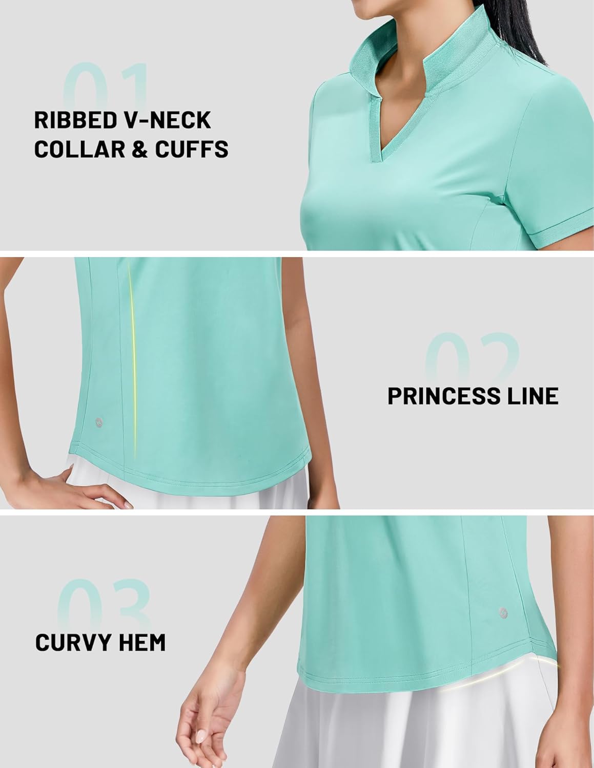 MIER V-Neck Polo Shirts for Women Short Sleeve UPF 50+ Sun Protection Golf Tennis Active Stretch Collared Shirt Tops, Dry Fit