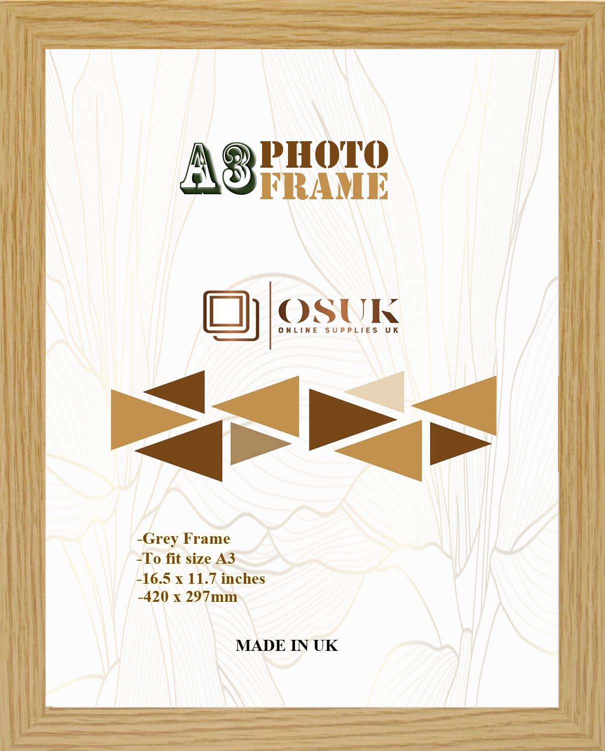 Frame Eazy Oak Osuk A3 Frame In Size 30 X 42Cm Picture Frame - A3 Photo Poster Frame With Clear Perspex Front & Wall Mounting Hooks To Hang Portrait Or Landscape