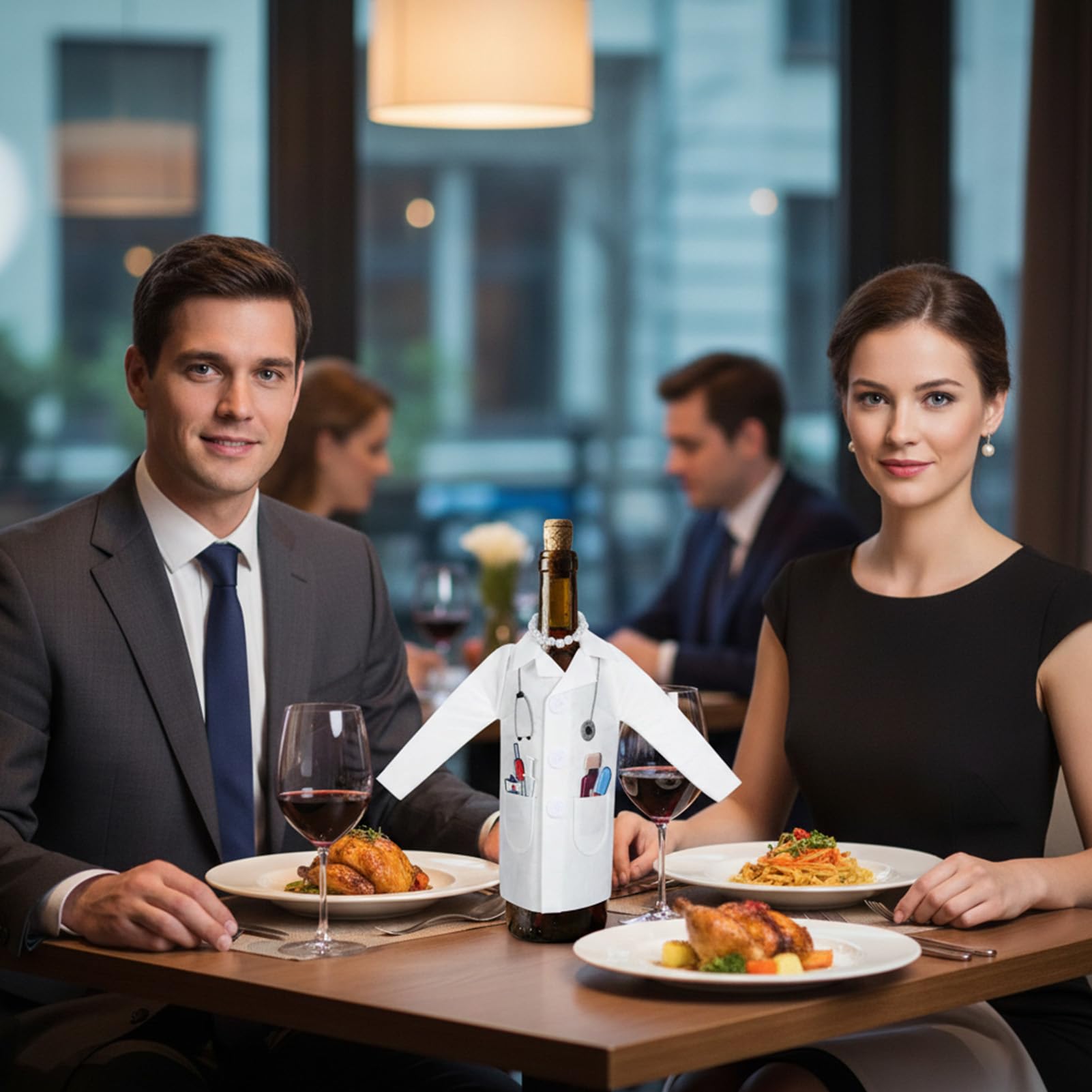 1 juego de fundas para botellas de vino, funda de fieltro para botellas de vino con collar de jeringa y termómetro, divertido regalo para enfermeras, médicos, graduaciones, fiestas