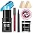 BOBISUKA Sally Halloween Makeup Kit- Light Blue Face Body Paint Stick with Red Lipstick, Black Eyeliner, Self-Adhesive Lashes, Setting Powder & Sponges Makeup Set For Avatar, Corpse Bride, Theme Party