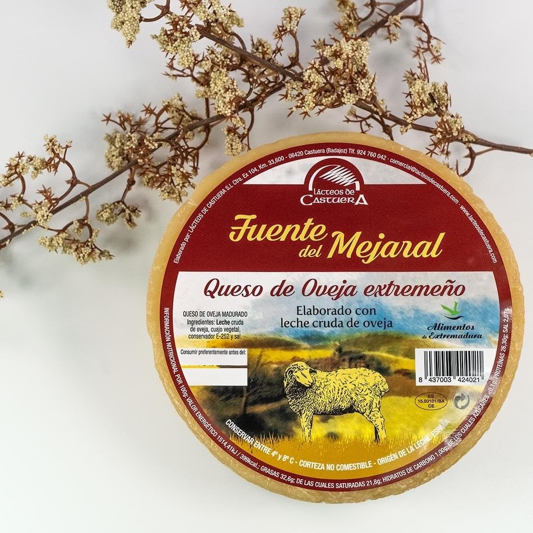 Queso echo en la serena de Oveja Semicurado Fuente Mejaral 700 g aprox – Leche Cruda de Oveja Merina – Queso Artesano Extremeño – Textura Firme Ideal para Corte - Queso Producido en La Serena