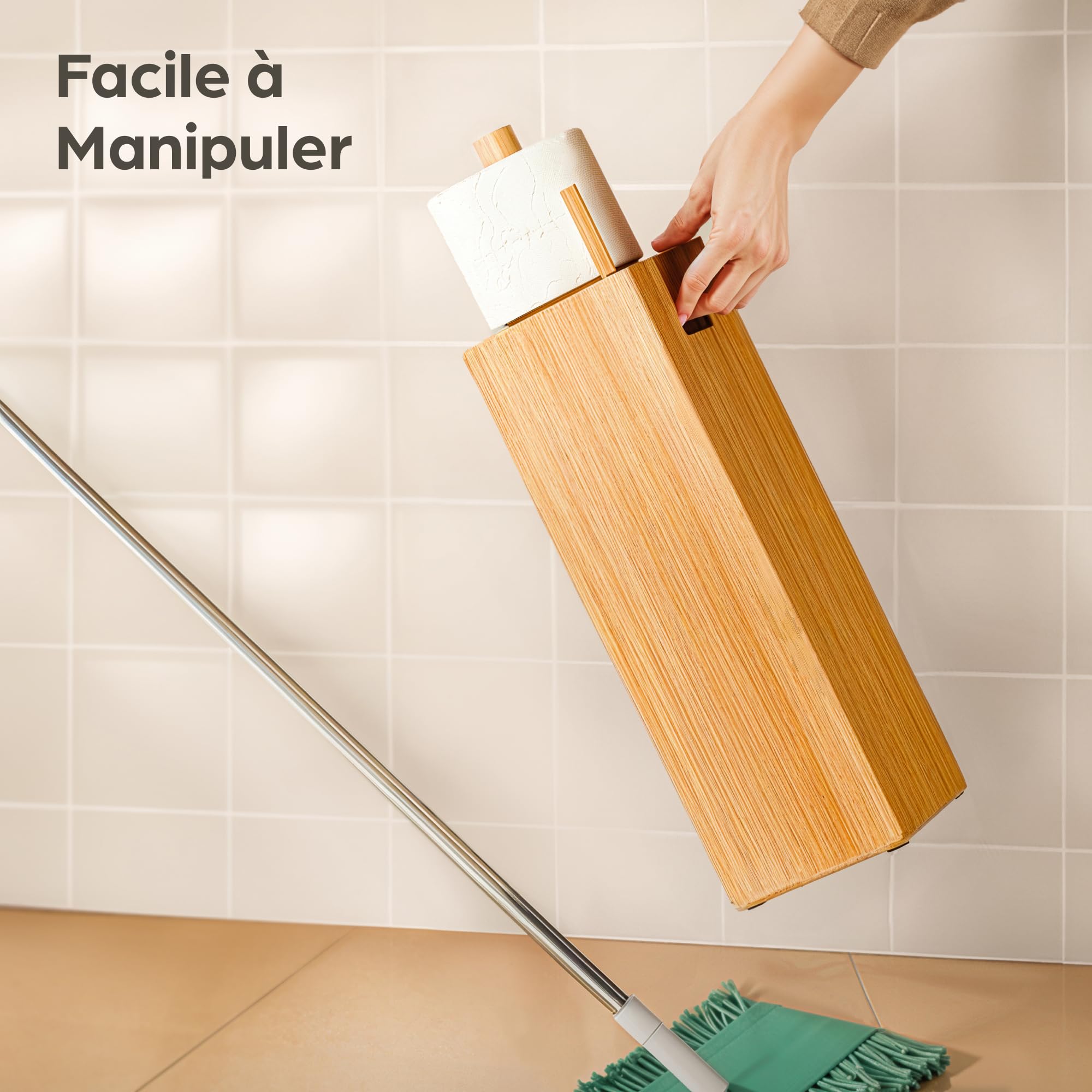 Praknu Porte Papier Toilette sur Pied Bois - Rangement Papier Toilette Bambou FSC avec Couvercle Magnétique pour 4 Rouleaux - Peu Encombrant - Antidérapant