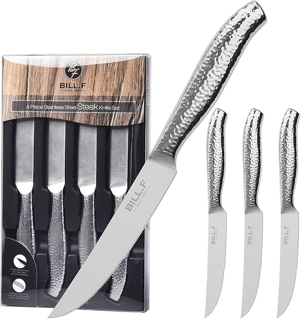 BF BILL.F SINCE 1983 Steak Knife Set, 4-Piece 4.5 Serrated Edge Steak Knives Stainless Steel Handle