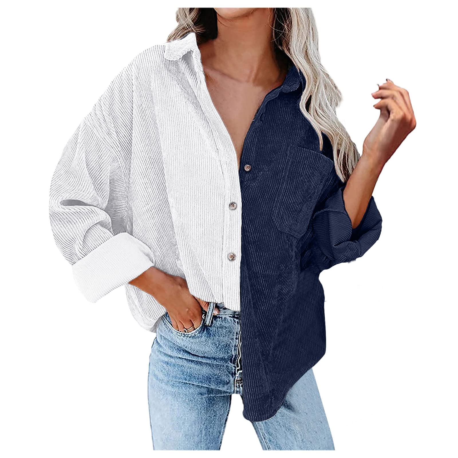 Cord Bluse Damen Mit V-Ausschnitt - Elegantes Langarmshirt Für Herbst