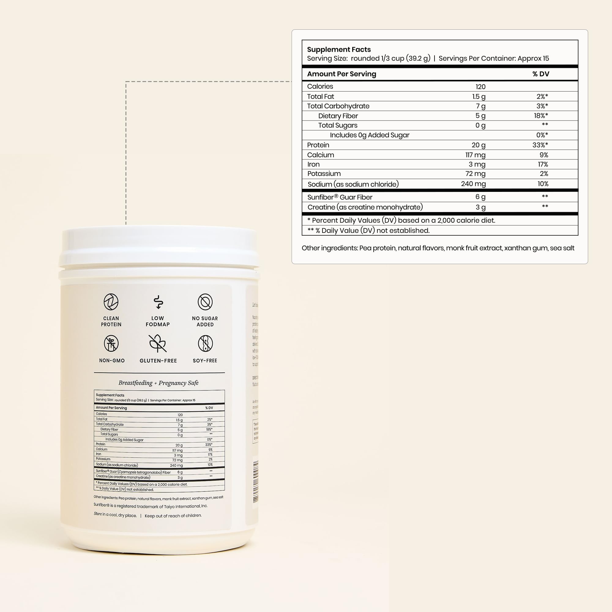 Perelel Triple-Support Plant Based Protein Powder, Creamy Vanilla, 20g Vegan Protein Powder, 3g Creatine Monohydrate, & 5g Prebiotic Fiber per Serving, Dairy Free, No Sugar Added, 15 Day Supply