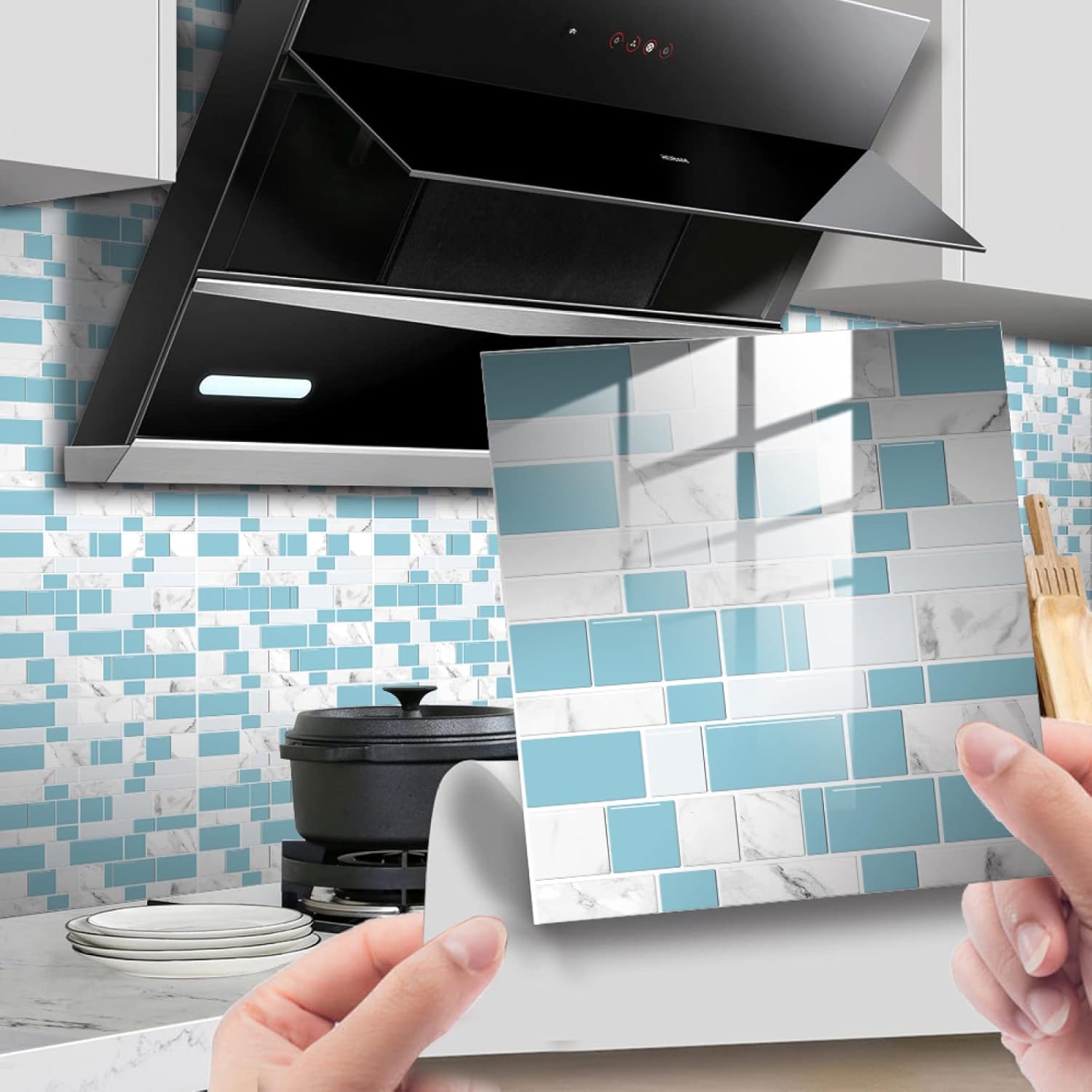 Amazon.co.jp タイル ステッカー ホワイト マーブル ブルー スティック タイル PVC タイル ステッカー キッチン 耐熱