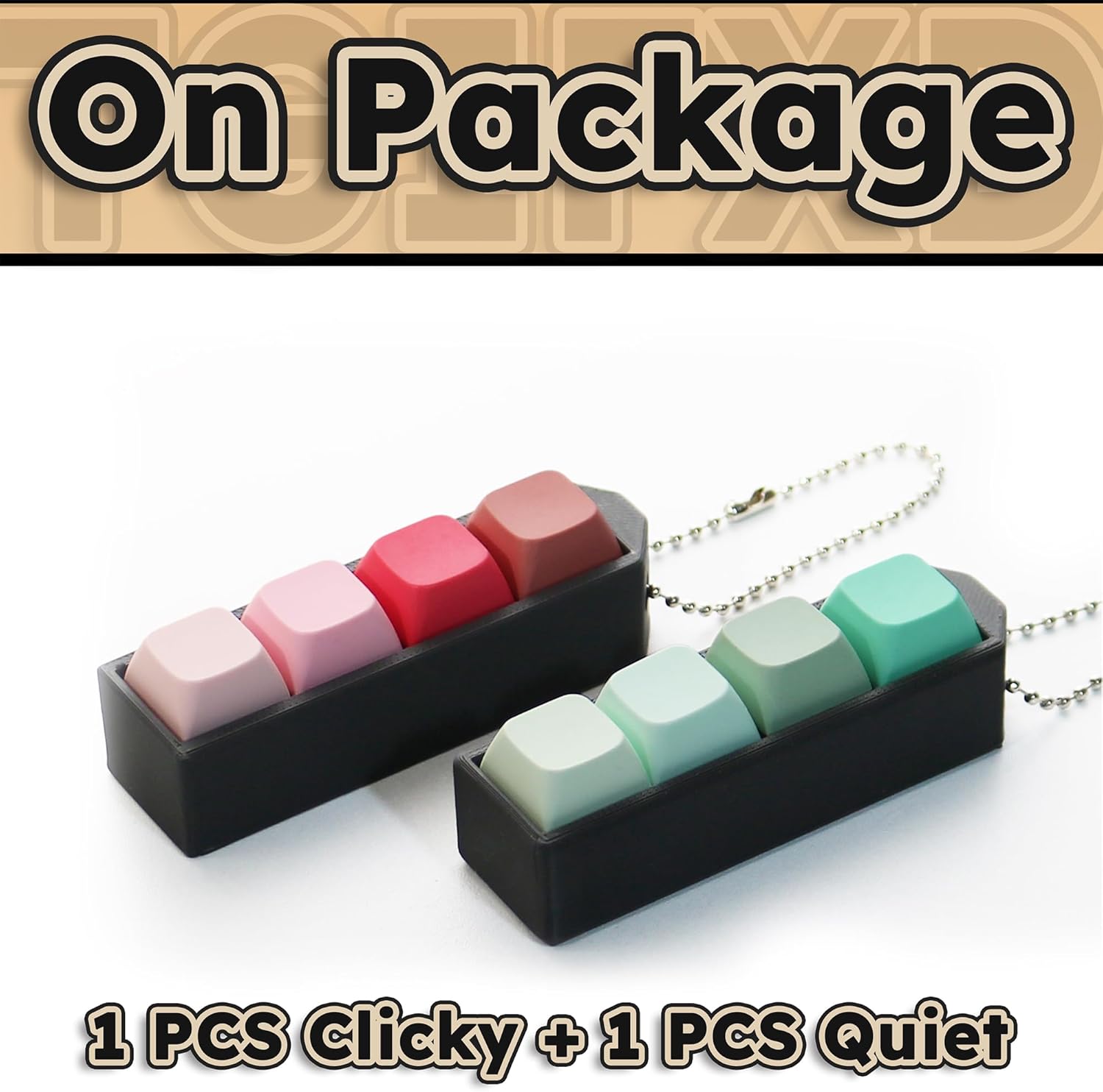 Quiet & Clicky Keyboard Fidget – 2PCS Compact 3D Print Matte Color Fidget Keyboard Keychains (Gradient: Green and Red)