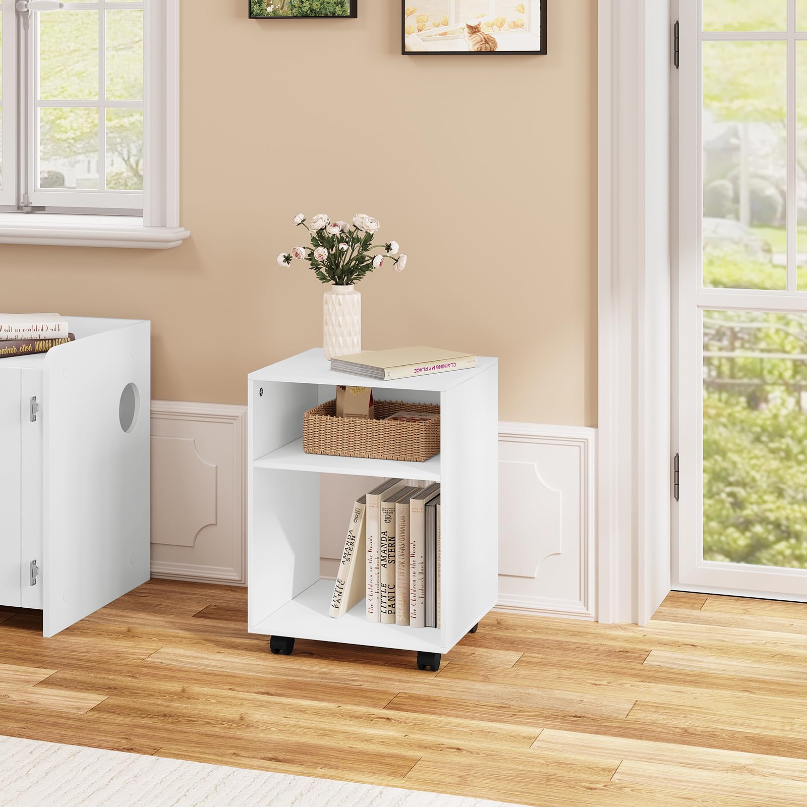 EUGAD Porta Stampante con Ruote, Mobile Stampante con 2 Scomparti Aperti, Tavolino Mobile, per Ufficio e Casa, in Legno, 40x35x55 cm