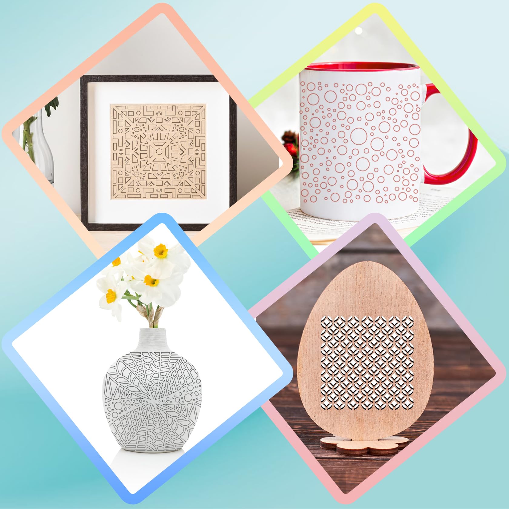 25 pezzi stencil geometrici per la pittura, 15x15cm riutilizzabili modelli di pittura per Scrapbooking Cookie Tile mobili muro pavimento Decor Craft Disegno Tracing fai da te Forniture d'arte