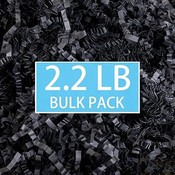 mxxkms 2.2 lbs Bulk Black Crinkle Paper Filler | Vibrant Shredded Paper for Gift Baskets, Boxes & Packaging | Elegant Filler for Christmas, Halloween, Birthdays & All Gift Occasions