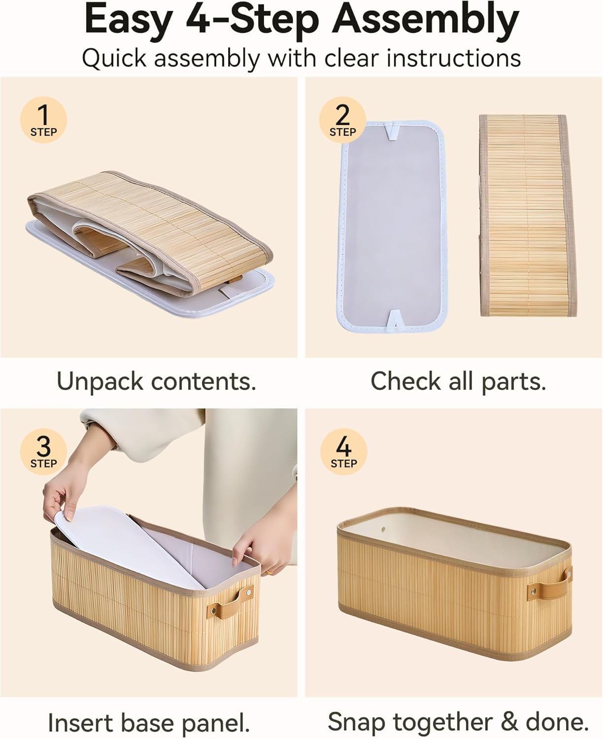 Narrow Storage Bins, Small Basket for Closet and Shelves, Bamboo Toilet Paper Storage Organizer with Handles for Countertop-Bathroom-Home Decor, 4-Pack
