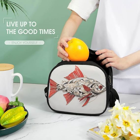 Lunch Box Lunchbag for Women Men Leakproof Cooler Tote Bags Collage Fish Pattern Insulated Lunchbox Reusable Cute Lunch Pail Bag Cooler Lunch Container for Work Picnic Travel