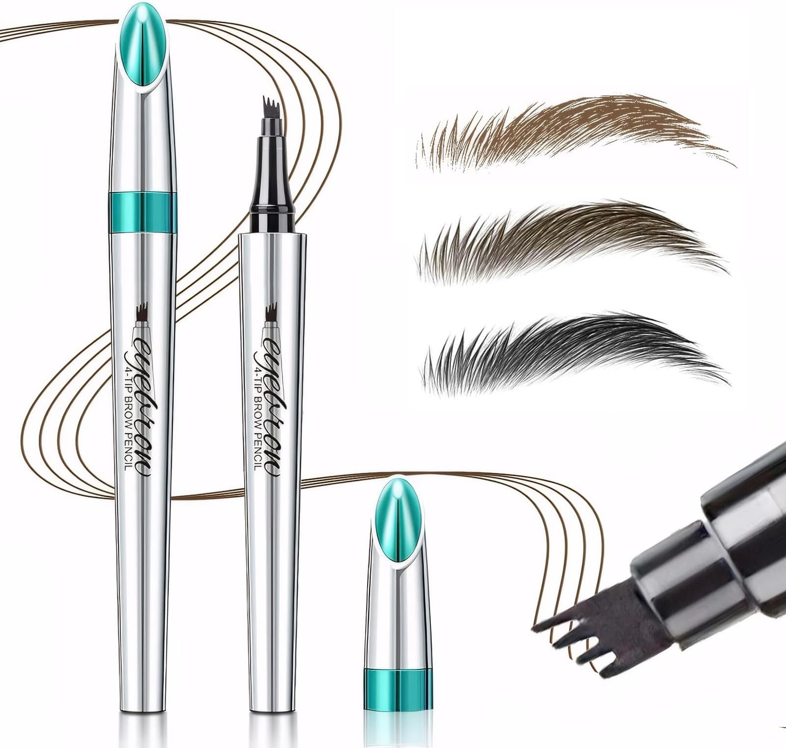 Eyebrow Pencil, 3D Waterproof Microblading Eyebrow Pen 4 Fork Tip Tattoo Pencil, Long Lasting Brow Tint for Makeup, Quickly Creating Natural Eyebrows for Beginners(Drak Brown)