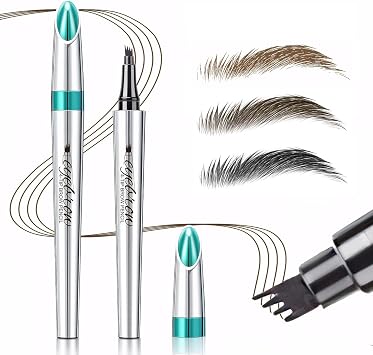 Eyebrow Pencil, 3D Waterproof Microblading Eyebrow Pen 4 Fork Tip Tattoo Pencil, Long Lasting Brow Tint for Makeup, Quickly Creating Natural Eyebrows for BeginnersLight Brown